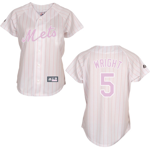 Women's Majestic New York Mets #5 David Wright Replica White/Pink Strip MLB Jersey