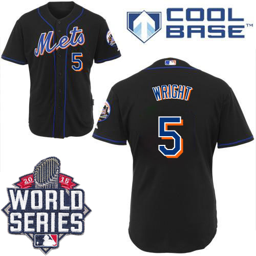 Youth Majestic New York Mets #5 David Wright Authentic Black Cool Base 2015 World Series MLB Jersey