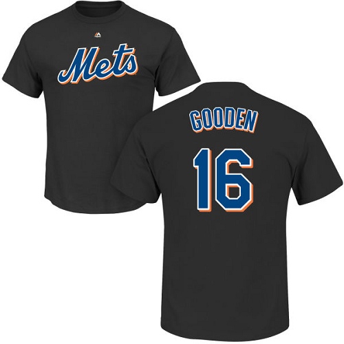 MLB Nike New York Mets #16 Dwight Gooden Black Name & Number T-Shirt
