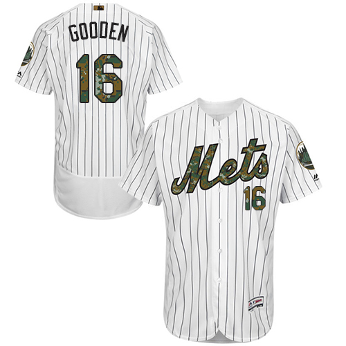 Men's Majestic New York Mets #16 Dwight Gooden Authentic White 2016 Memorial Day Fashion Flex Base MLB Jersey
