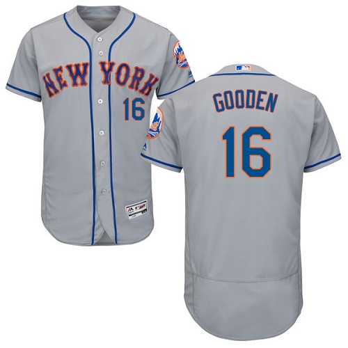 Men's Majestic New York Mets #16 Dwight Gooden Grey Road Flex Base Authentic Collection MLB Jersey
