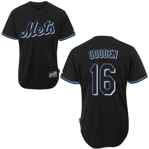 Men's Majestic New York Mets #16 Dwight Gooden Replica Black Fashion MLB Jersey