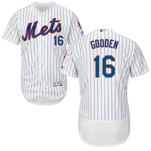 Men's Majestic New York Mets #16 Dwight Gooden White Home Flex Base Authentic Collection MLB Jersey
