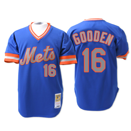 Men's Mitchell and Ness New York Mets #16 Dwight Gooden Authentic Blue 1983 Throwback MLB Jersey