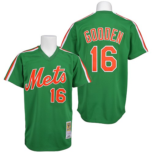Men's Mitchell and Ness New York Mets #16 Dwight Gooden Authentic Green Throwback MLB Jersey