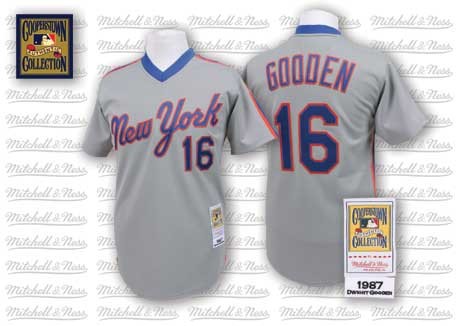 Men's Mitchell and Ness New York Mets #16 Dwight Gooden Authentic Grey Throwback MLB Jersey