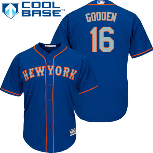 Youth Majestic New York Mets #16 Dwight Gooden Authentic Royal Blue Alternate Road Cool Base MLB Jersey
