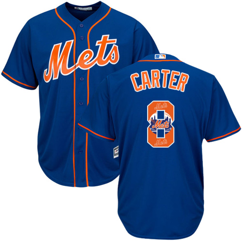 Men's Majestic New York Mets #8 Gary Carter Authentic Royal Blue Team Logo Fashion Cool Base MLB Jersey