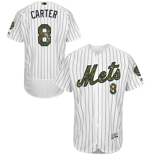 Men's Majestic New York Mets #8 Gary Carter Authentic White 2016 Memorial Day Fashion Flex Base MLB Jersey