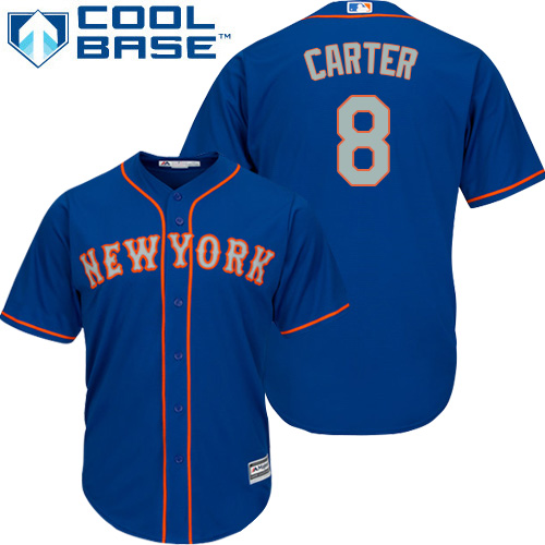 Men's Majestic New York Mets #8 Gary Carter Replica Royal Blue Alternate Road Cool Base MLB Jersey