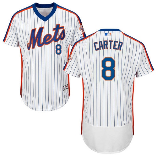 Men's Majestic New York Mets #8 Gary Carter White Alternate Flex Base Authentic Collection MLB Jersey