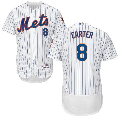 Men's Majestic New York Mets #8 Gary Carter White Home Flex Base Authentic Collection MLB Jersey