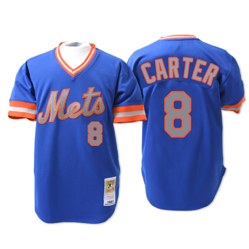 Men's Mitchell and Ness New York Mets #8 Gary Carter Replica Blue 1983 Throwback MLB Jersey