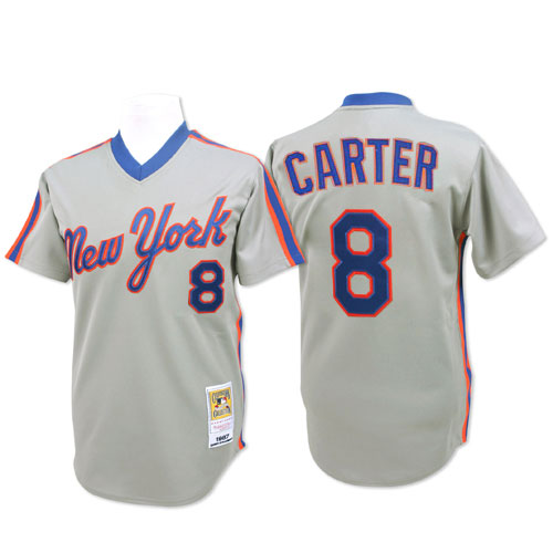 Men's Mitchell and Ness New York Mets #8 Gary Carter Replica Grey Throwback MLB Jersey