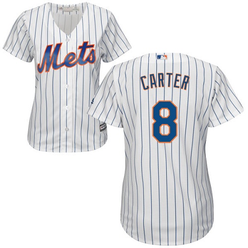 Women's Majestic New York Mets #8 Gary Carter Authentic White Home Cool Base MLB Jersey