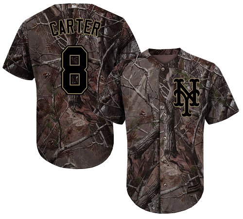 Youth Majestic New York Mets #8 Gary Carter Authentic Camo Realtree Collection Flex Base MLB Jersey