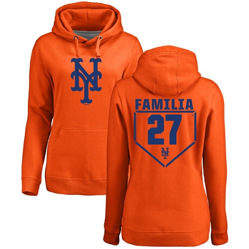 MLB Women's Nike New York Mets #27 Jeurys Familia Orange RBI Pullover Hoodie