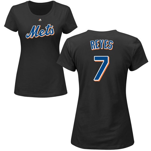 MLB Women's Nike New York Mets #7 Jose Reyes Black Name & Number T-Shirt