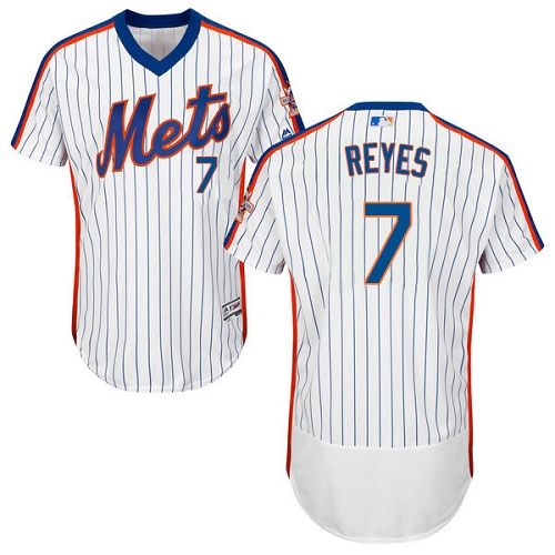Men's Majestic New York Mets #7 Jose Reyes White/Royal Flexbase Authentic Collection MLB Jersey