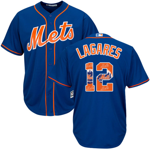 Men's Majestic New York Mets #12 Juan Lagares Authentic Royal Blue Team Logo Fashion Cool Base MLB Jersey
