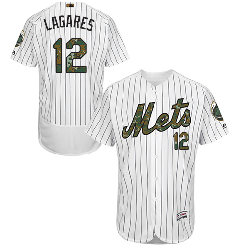 Men's Majestic New York Mets #12 Juan Lagares Authentic White 2016 Memorial Day Fashion Flex Base MLB Jersey