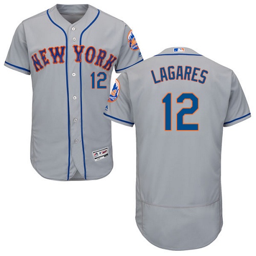 Men's Majestic New York Mets #12 Juan Lagares Grey Road Flex Base Authentic Collection MLB Jersey