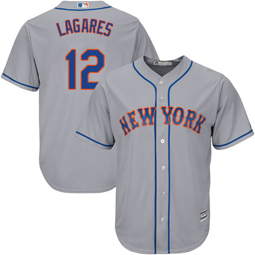 Men's Majestic New York Mets #12 Juan Lagares Replica Grey Road Cool Base MLB Jersey