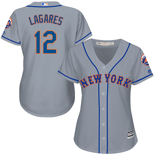 Women's Majestic New York Mets #12 Juan Lagares Authentic Grey Road Cool Base MLB Jersey