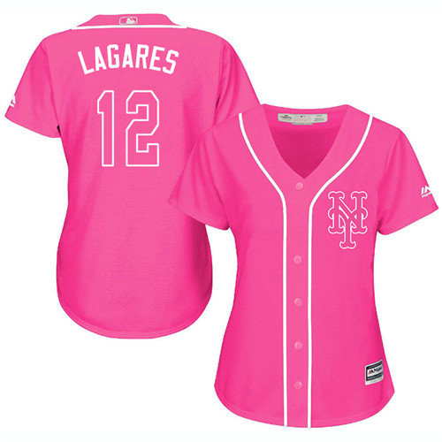 Women's Majestic New York Mets #12 Juan Lagares Authentic Pink Fashion Cool Base MLB Jersey