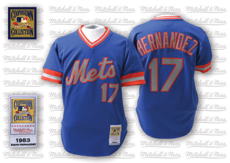 Men's Mitchell and Ness New York Mets #17 Keith Hernandez Authentic Blue Throwback MLB Jersey