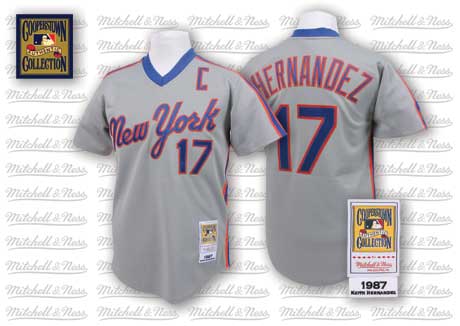 Men's Mitchell and Ness New York Mets #17 Keith Hernandez Authentic Grey Throwback MLB Jersey