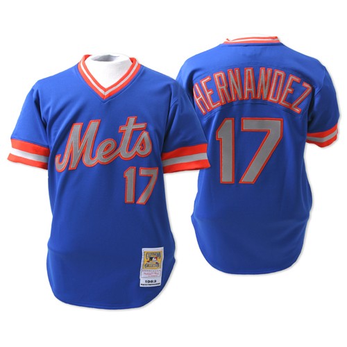 Men's Mitchell and Ness New York Mets #17 Keith Hernandez Replica Blue Throwback MLB Jersey
