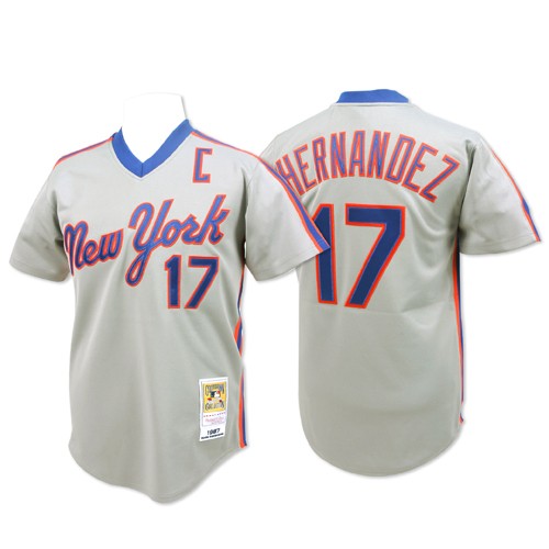 Men's Mitchell and Ness New York Mets #17 Keith Hernandez Replica Grey Throwback MLB Jersey