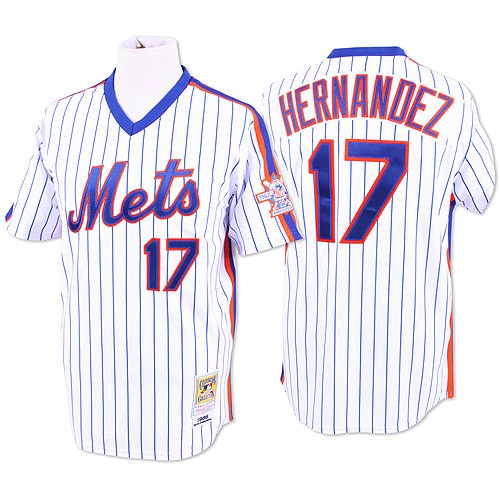 Men's Mitchell and Ness New York Mets #17 Keith Hernandez Replica White/Blue Strip Throwback MLB Jersey