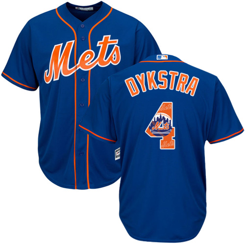 Men's Majestic New York Mets #4 Lenny Dykstra Authentic Royal Blue Team Logo Fashion Cool Base MLB Jersey