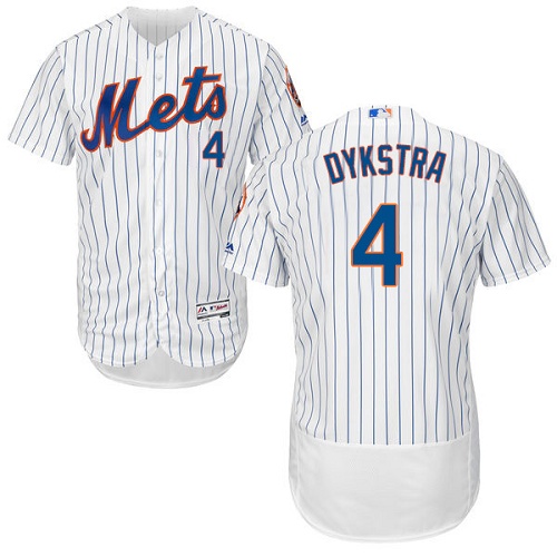 Men's Majestic New York Mets #4 Lenny Dykstra White Home Flex Base Authentic Collection MLB Jersey
