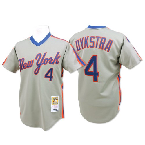 Men's Mitchell and Ness New York Mets #4 Lenny Dykstra Replica Grey Throwback MLB Jersey