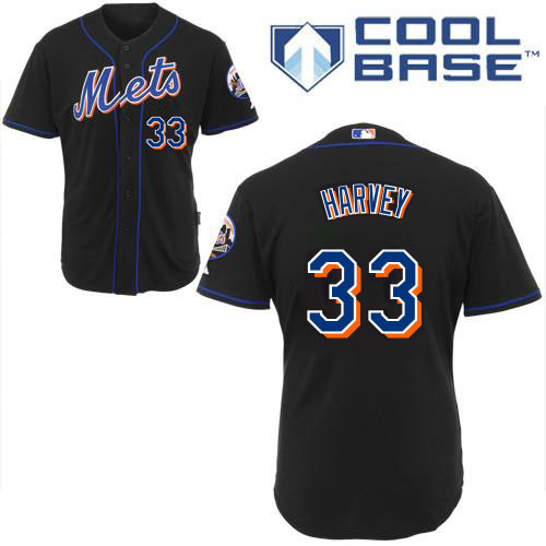 Men's Majestic New York Mets #33 Matt Harvey Authentic Black Cool Base MLB Jersey