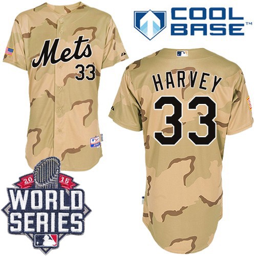 Men's Majestic New York Mets #33 Matt Harvey Authentic Camo Commemorative Military Day Cool Base 2015 World Series MLB Jersey