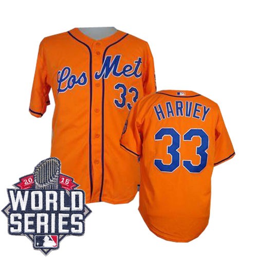 Men's Majestic New York Mets #33 Matt Harvey Authentic Orange Los Mets Cool Base 2015 World Series MLB Jersey
