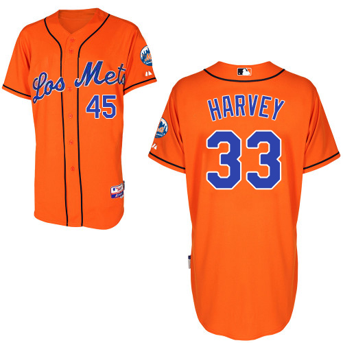 Men's Majestic New York Mets #33 Matt Harvey Authentic Orange Los Mets Cool Base MLB Jersey