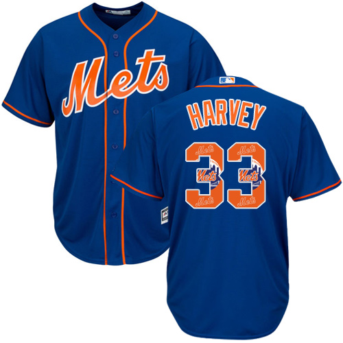 Men's Majestic New York Mets #33 Matt Harvey Authentic Royal Blue Team Logo Fashion Cool Base MLB Jersey