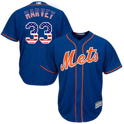Men's Majestic New York Mets #33 Matt Harvey Replica Royal Blue USA Flag Fashion MLB Jersey