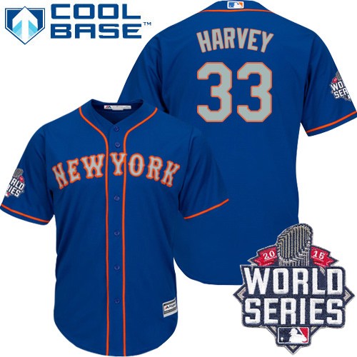 Women's Majestic New York Mets #33 Matt Harvey Authentic Blue(Grey NO.) 2015 World Series MLB Jersey