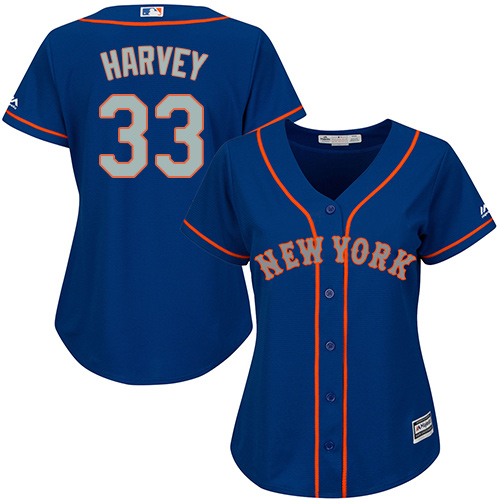 Women's Majestic New York Mets #33 Matt Harvey Authentic Blue(Grey NO.) MLB Jersey