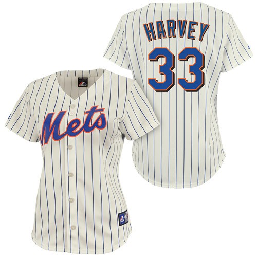Women's Majestic New York Mets #33 Matt Harvey Authentic Cream/Blue Strip MLB Jersey