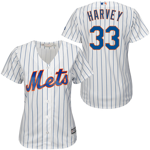 Women's Majestic New York Mets #33 Matt Harvey Authentic White/Blue Strip MLB Jersey