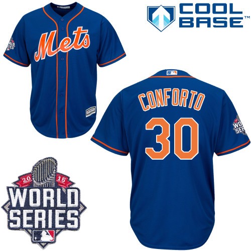 Men's Majestic New York Mets #30 Michael Conforto Authentic Royal Blue Alternate Home Cool Base 2015 World Series MLB Jersey