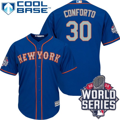 Men's Majestic New York Mets #30 Michael Conforto Authentic Royal Blue Alternate Road Cool Base 2015 World Series MLB Jersey