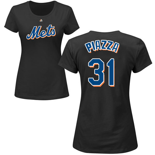 MLB Women's Nike New York Mets #31 Mike Piazza Black Name & Number T-Shirt